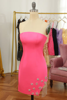 Pink Tight Short Formal Dress with Star and Fringes