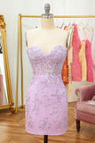 Tight Sweetheart Purple Short Formal Dress with Appliques