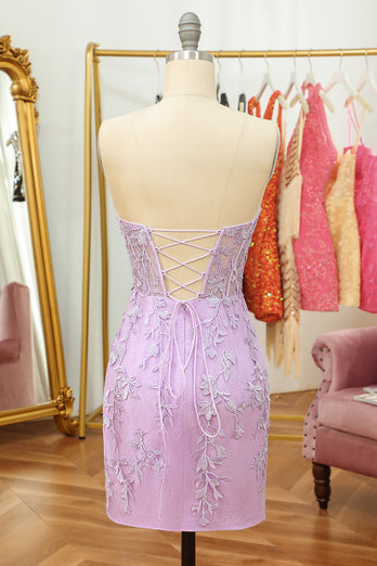 Tight Sweetheart Purple Short Formal Dress with Appliques