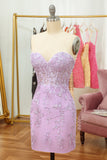 Tight Sweetheart Purple Short Formal Dress with Appliques