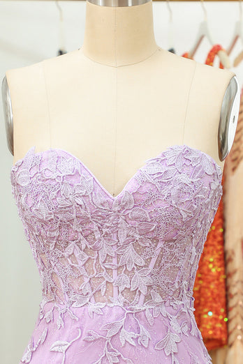 Tight Sweetheart Purple Short Formal Dress with Appliques