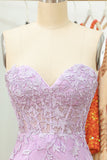 Tight Sweetheart Purple Short Formal Dress with Appliques