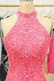 Pink Open Back Halter Lace Tight Short Formal Dress