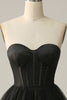 Load image into Gallery viewer, A Line Sweetheart Black Corset Formal Dress with Ruffled