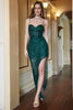 Load image into Gallery viewer, Sheath Spaghetti Straps Dark Green Sequins Formal Dress with Split Front