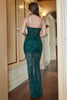 Load image into Gallery viewer, Sheath Spaghetti Straps Dark Green Sequins Formal Dress with Split Front
