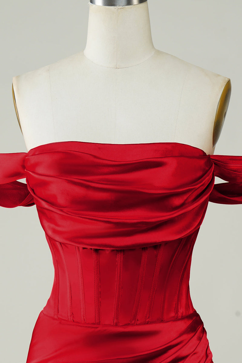 Load image into Gallery viewer, Red Off the Shoulder Asymmetrical Tight Short Cocktail Dress