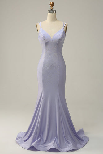 Lavender Mermaid Beading Sparkly Formal Dress