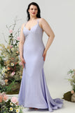 Mermaid Spaghetti Straps Lilac Plus Size Formal Dress with Criss Cross Back