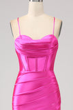 Stunning Mermaid Spaghetti Straps Fuchsia Corset Formal Dress with Split Front