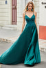 Load image into Gallery viewer, Trendy A Line Spaghetti Straps Peacock Green Long Formal Dress with Appliques