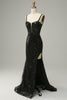 Load image into Gallery viewer, Mermaid Spaghetti Straps Black Sequins Long Formal Dress with Split Front