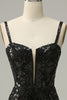 Load image into Gallery viewer, Mermaid Spaghetti Straps Black Sequins Long Formal Dress with Split Front