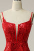 Load image into Gallery viewer, Sheath Spaghetti Straps Red Long Formal Dress with Split Front