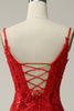 Load image into Gallery viewer, Sheath Spaghetti Straps Red Long Formal Dress with Split Front