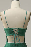 Mermaid Spaghetti Straps Dark Green Long Formal Dress with Beading