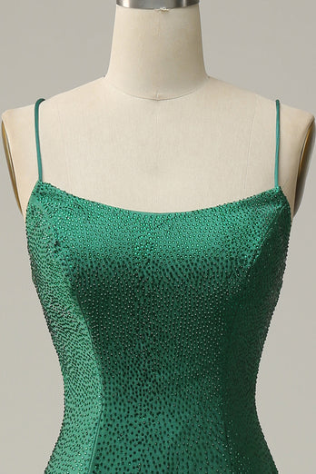 Mermaid Spaghetti Straps Dark Green Long Formal Dress with Beading
