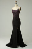 Dark Purple Spaghetti Straps Mermaid Formal Dress with Beading