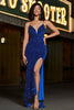 Load image into Gallery viewer, Royal Blue Mermaid Lace-Up Back Sequin Long Formal Dress with Slit
