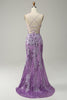 Load image into Gallery viewer, Mermaid Spaghetti Straps Purple Long Formal Dress with Appliques