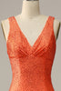 Load image into Gallery viewer, Mermaid V Neck Orange Long Formal Dress with Beading