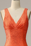 Mermaid V Neck Orange Long Formal Dress with Beading