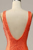 Load image into Gallery viewer, Mermaid V Neck Orange Long Formal Dress with Beading
