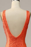 Mermaid V Neck Orange Long Formal Dress with Beading