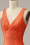 Mermaid V Neck Orange Long Formal Dress with Beading