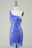 Load image into Gallery viewer, Sheath One Shoulder Blue Sequins Semi Formal Dress with Tassel