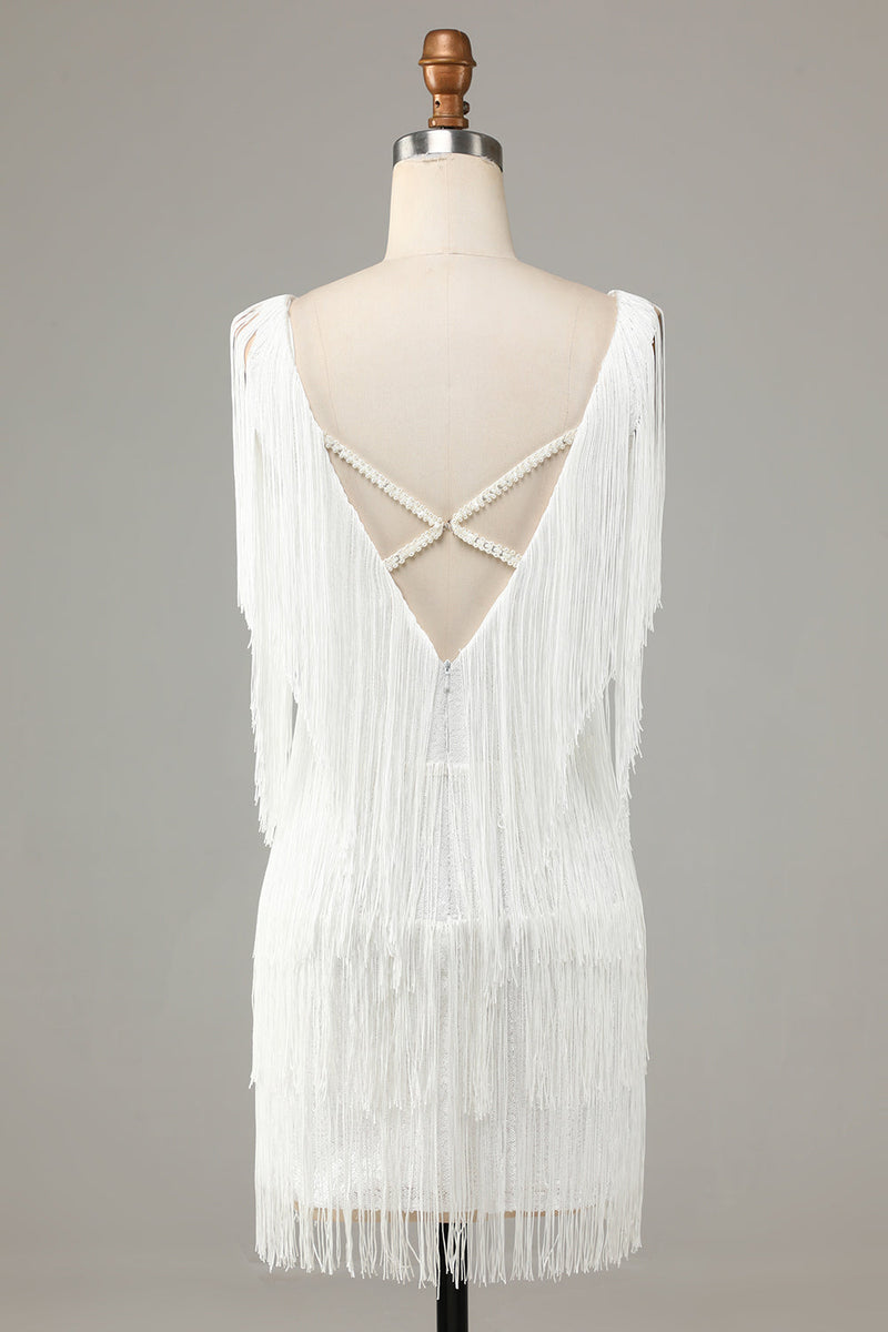 Load image into Gallery viewer, Pretty V-Neck Cross Back Mini Cocktail Dress With Tassel