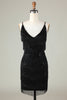 Load image into Gallery viewer, Sparkly Black Sequins Beaded Tight Short Formal Dress with Fringes