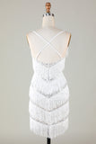 White Bodycon V-Neck Cross Back Tassel Short Formal Dress