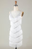 Load image into Gallery viewer, White Bodycon V-Neck Cross Back Tassel Short Formal Dress