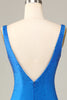 Load image into Gallery viewer, Sheath Deep V Neck Blue Short Formal Dress with Beading