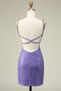 Load image into Gallery viewer, Sheath Spaghetti Straps Purple Sequins Short Formal Dress