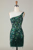 Load image into Gallery viewer, Bodycon One Shoulder Dark Green Sequins Short Formal Dress with Feather