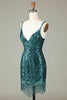 Load image into Gallery viewer, Sparkly Bodycon Spaghetti Straps Blue Sequins Short Formal Dress with Tassel