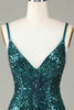Load image into Gallery viewer, Sparkly Bodycon Spaghetti Straps Green Lace-Up Back Short Formal Dress with Beading