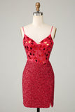 Sparkly Red Corset Sequin Mirror Tight Short Formal Dress