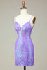 Load image into Gallery viewer, Stylish Bodycon Spaghetti Straps Lilac Sequins Corset Semi Formal Dress with Criss Cross Back