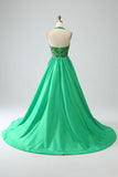 Satin Green Halter Formal Dress with Beading