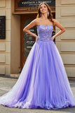 Stunning A Line Strapless Lilac Long Formal Dress with Beading