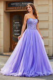 Stunning A Line Strapless Lilac Long Formal Dress with Beading