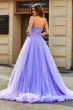 Stunning A Line Strapless Lilac Long Formal Dress with Beading