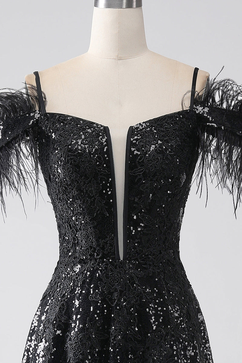 Load image into Gallery viewer, A-Line Cold Shoulder Sequins Long Formal Dress with Slit