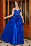 Royal Blue A-Line Sweetheart Long Beaded Formal Dress with Accessory