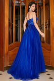 Royal Blue A-Line Sweetheart Long Beaded Formal Dress with Accessory