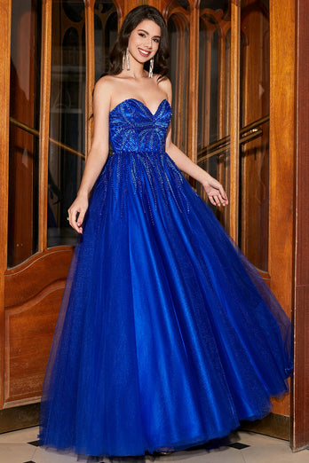 A-Line Sweetheart Royal Blue Formal Dress with Beading