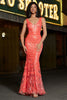 Load image into Gallery viewer, Stunning Mermaid V Neck Coral Sequins Long Formal Dress with Embroidery